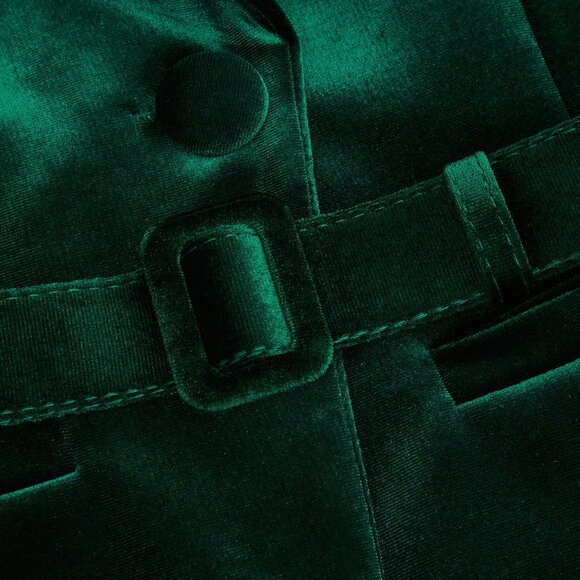 Green Velvet Elegant Women's Long Sleeve Velvet blazer with Pant Suit set - Picture 8 of 10